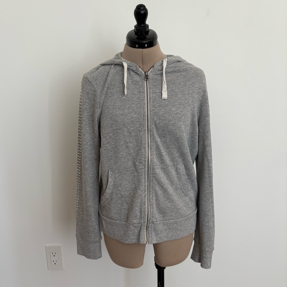 Express Womens Hoodie Medium Gray Silver Studded Lightweight Y2K Casual Comfy